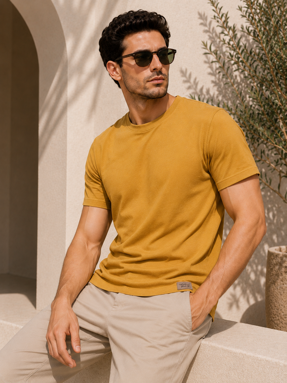 Nature Plus Men's Lightweight Mustard Yellow Bamboo Half Sleeve T-Shirts Made for Indian Summers